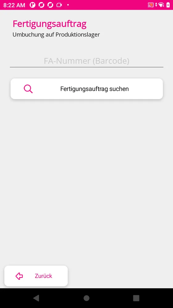 Suche nach dem Fertigungsauftrag