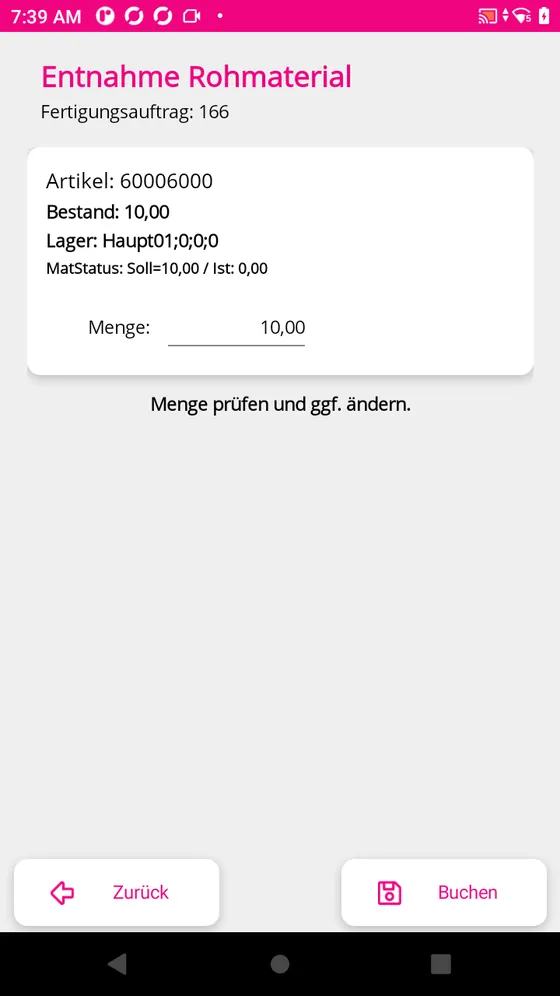 Entnahme von Rohmaterial