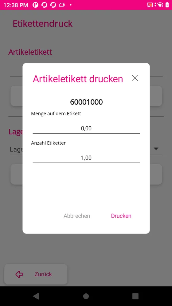 Dialog vor dem Druck mit Menge und Anzahl