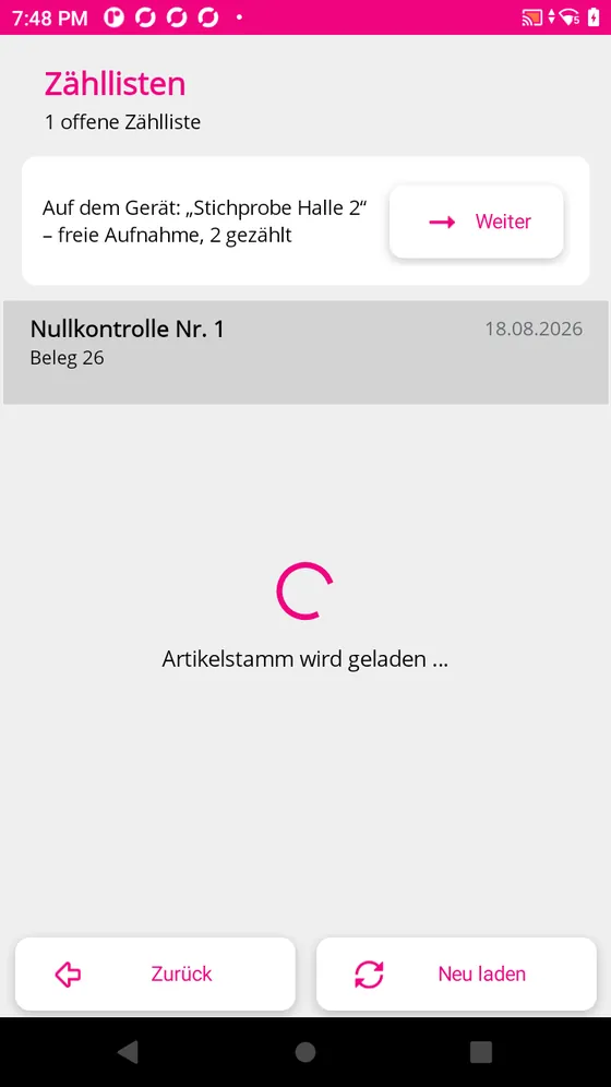 Das Ger&auml;t l&auml;dt den Artikelstamm