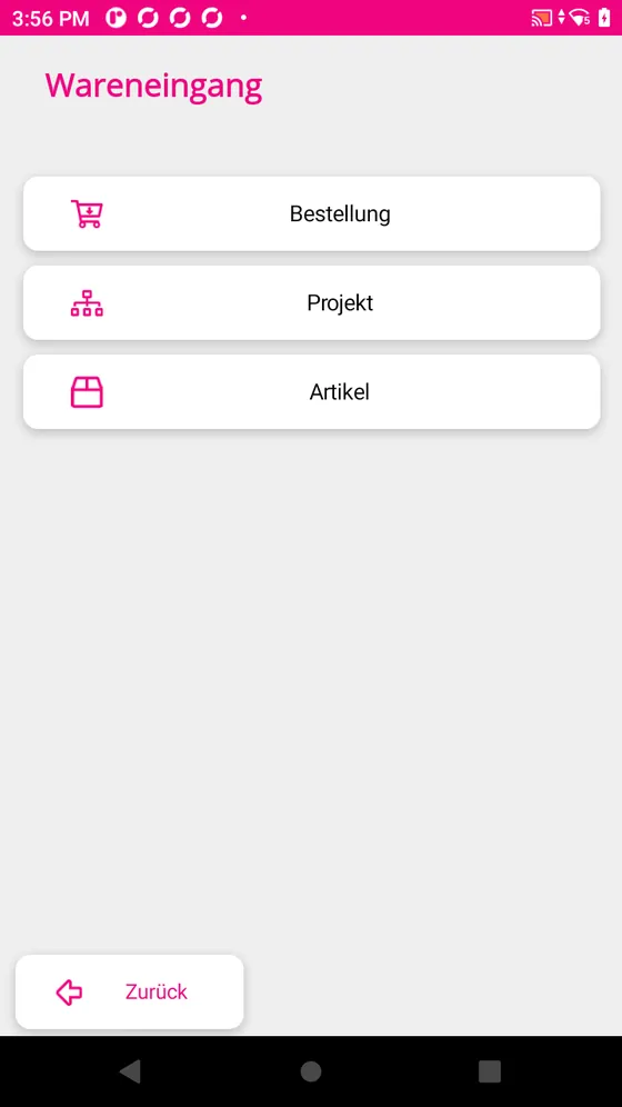 Startseite der App mit dem Logistikmen&uuml;