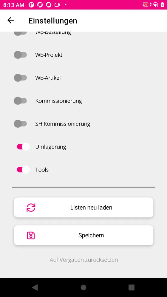 Schalter f&uuml;r die Sichtbarkeit der Men&uuml;punkte