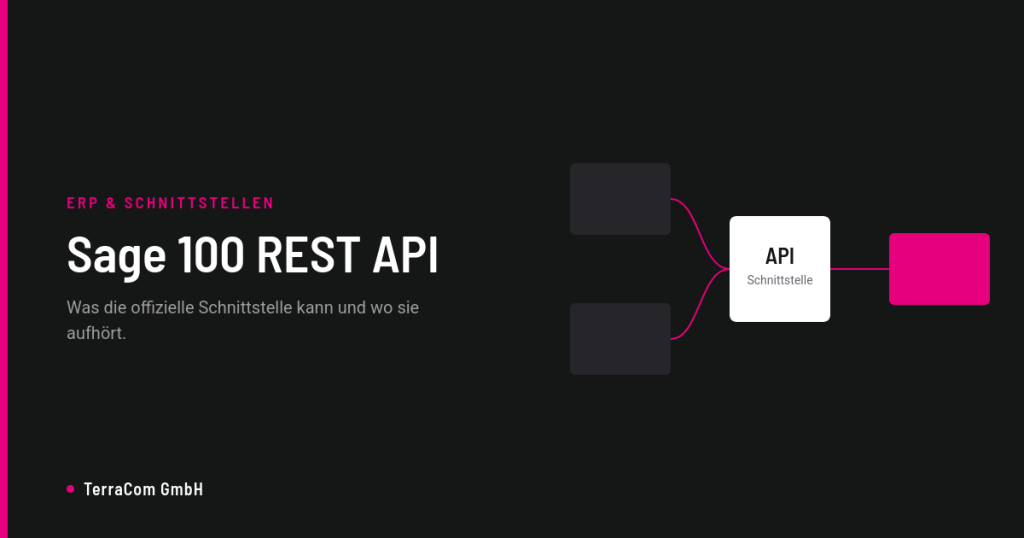 Schematische Darstellung: Zwei Systeme greifen über eine REST-Schnittstelle auf Sage 100 zu.